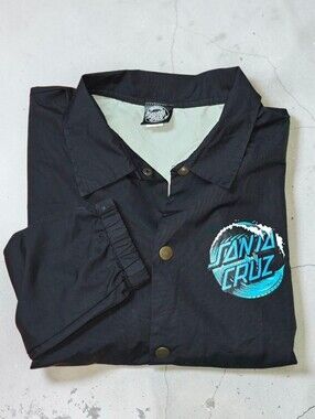 Santa Cruz The Original Wave Dot Snap Front Coaches Windbreaker Black Mens Sz S